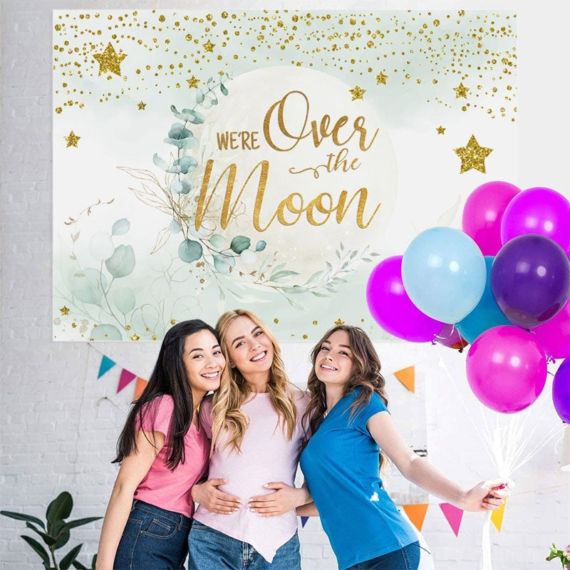 Lofaris We Are Over The Moon Golden Stars Baby Shower Backdrop