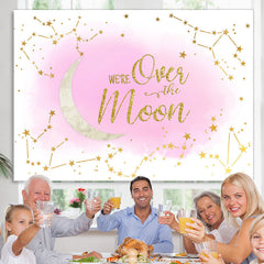 Lofaris We Are Over The Moon Pink Glitter Baby Shower Backdrop