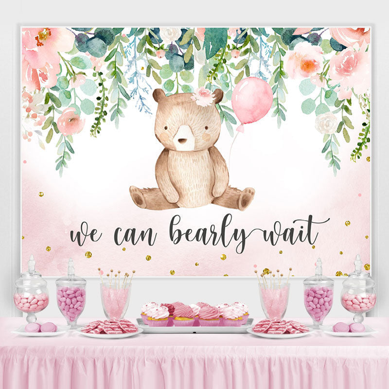 Lofaris We Can Bearly Wait Pink Floral Baby Shower Backdrop