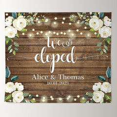 Lofaris We Eloped White Rose Country Wooden Wedding Backdrop