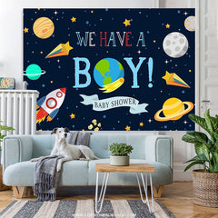 Lofaris We Have A Boy Space Rocket Theme Baby Shower Backdrop