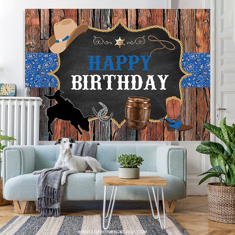 Lofaris Western Cowboy Theme Rustic Wood Happy Birthday PartyBackdrop