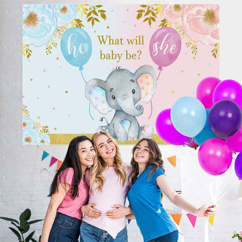 Lofaris What Will Baby Be Elephent Shower Backdrop