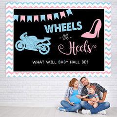 Lofaris Wheels And Heels Black Baby Shower Backdrop Decoration