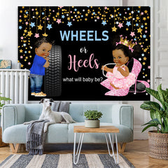 Lofaris Wheels Or Heels With Stars Baby shower Backdrop