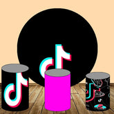 Lofaris White And Black Pattern Round Birthday Backdrop Kit