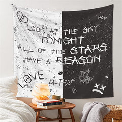 Lofaris White And Black Sky Stars Text Voguish Wall Tapestry