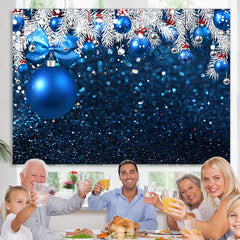 Lofaris White And Blue Glitter Balls Merry Christmas Backdrop