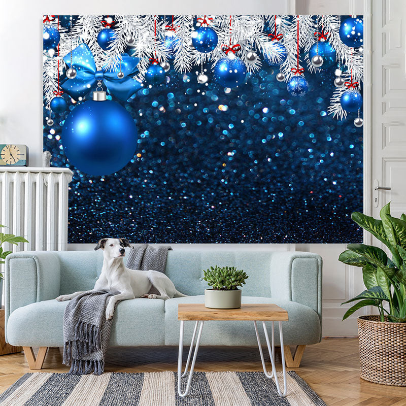 Lofaris White And Blue Glitter Balls Merry Christmas Backdrop