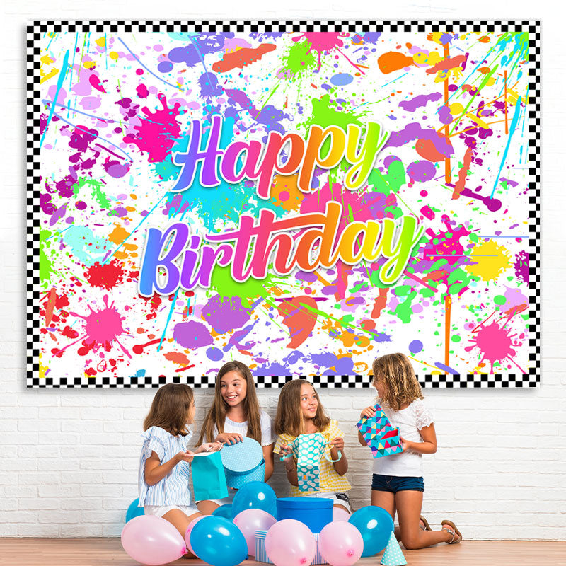 Lofaris White And Colored Graffiti Happy Birthday Backdrop