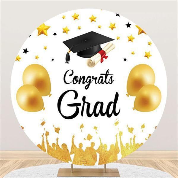 Lofaris White And Golden Balloons Round Congrategrad Backdrop