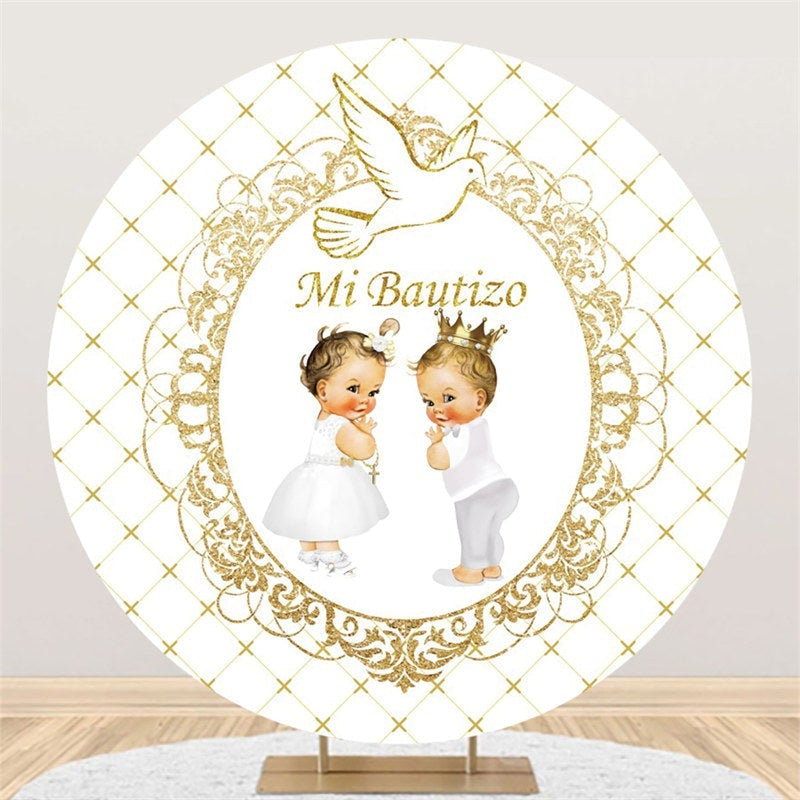Lofaris White And Golden Themed Round Baby Shower Backdrop
