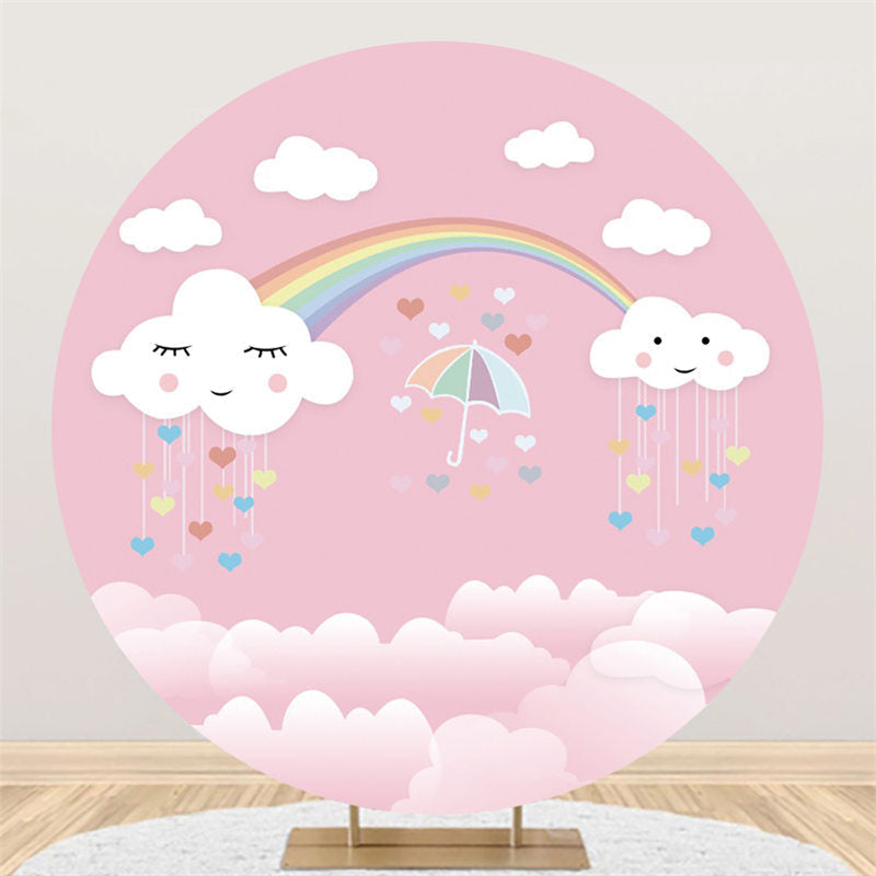 Lofaris White And Pink Clouds Happy Birthday Circle Backdrop