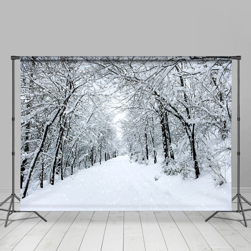 Lofaris White And Snowy Highway With Trees Winter Backdrop