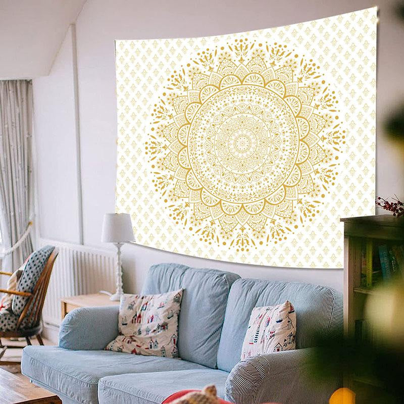 Lofaris White And Yellow Mandala Abstract Family Wall Tapestry