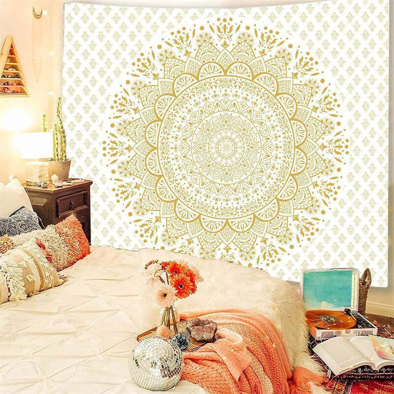 Lofaris White And Yellow Mandala Abstract Family Wall Tapestry