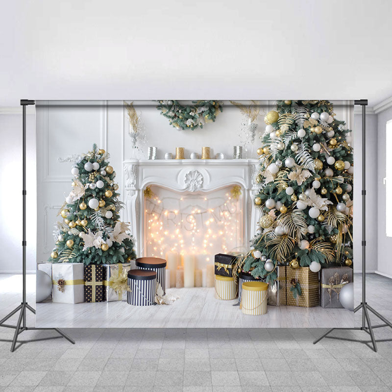 Lofaris White Ball Green Leaves Christmas Backdrop For Party