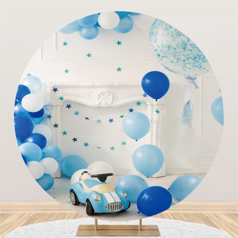 Lofaris White Blue Balloons And Car Happy Kids Birthday Backdrop
