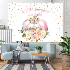 Lofaris White bokeh flowers pumpkin girl baby shower backdrop