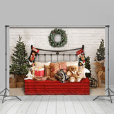 Lofaris White Bricks And Bed With Pillows Teddy Bear Backdrop