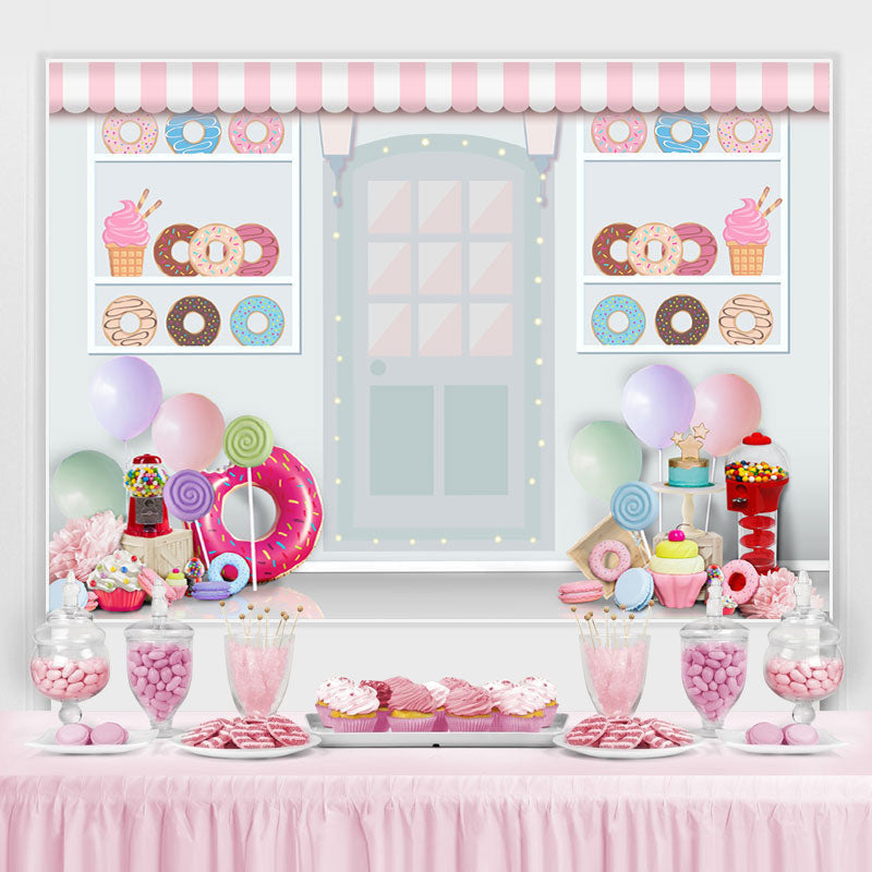 Lofaris White Dessert Shop Donut Theme Happy Birthday Backdrop