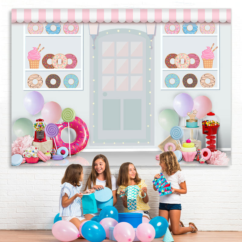 Lofaris White Dessert Shop Donut Theme Happy Birthday Backdrop