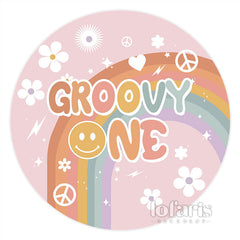 Lofaris White Floral And Rainbow Happy Birthday Circle Backdrop