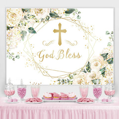 Lofaris White Floral God Bless Baby Shower Backdrop Decoration