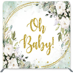 Lofaris White Floral Green Leaves Double-Sided Backdrop for Baby Shower