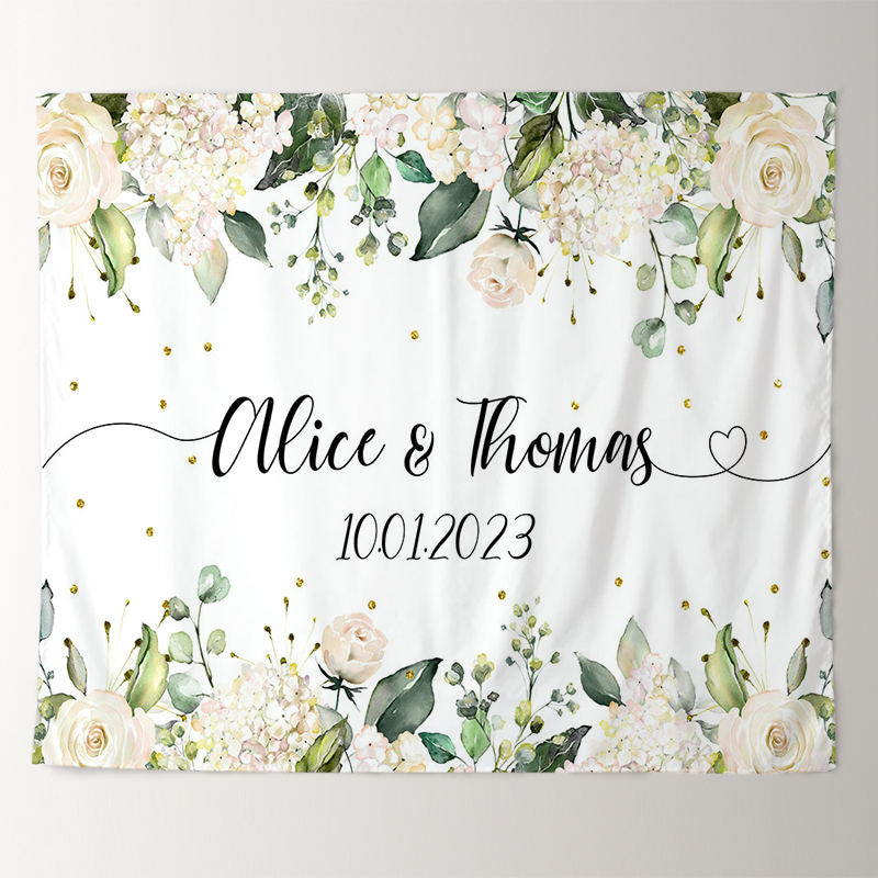 Lofaris White Floral Green Leaves We Still Do Wedding Backdrop