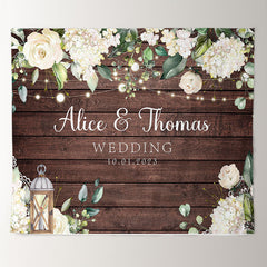 Lofaris White Flowers Candle Wooden Theme Wedding Backdrop