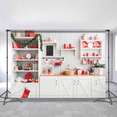 Lofaris White Kitchen Wood Wall Photo Backdrops for Christmas
