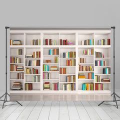 Lofaris White shelf full of books back to school Backdrop
