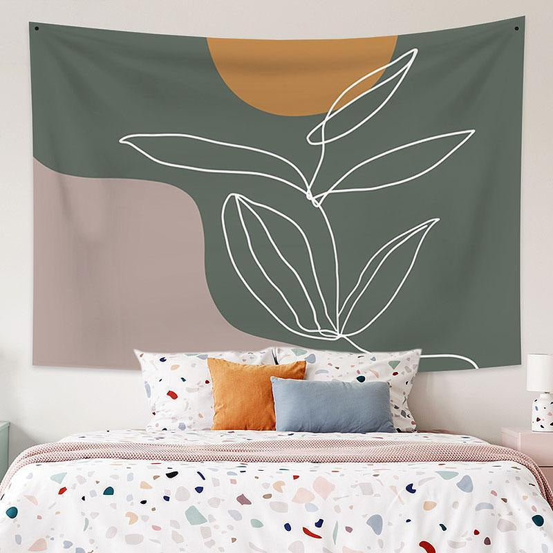 Lofaris White Sketch Leaves Moon Still Life Family Wall Tapestry