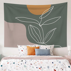Lofaris White Sketch Leaves Moon Still Life Family Wall Tapestry