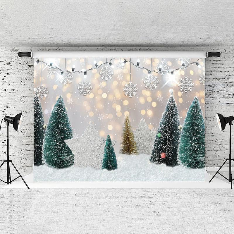 Lofaris White Snowflake And Tree Glitter Christmas Backdrop