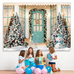 Lofaris White Snowy World With Christmas Trees Outside Door