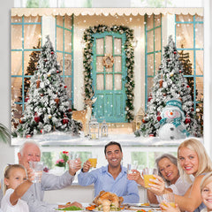 Lofaris White Snowy World With Christmas Trees Outside Door