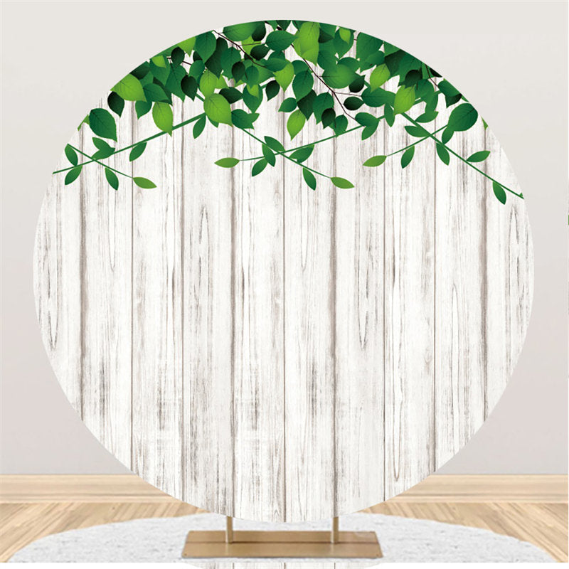 Lofaris White Striped Wood Theme Happy Birthday Round Backdrop