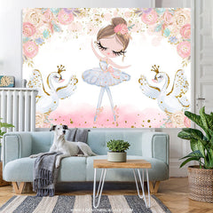 Lofaris White Swan Ballerina Pink Theme Happy Birthday Backdrop