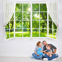 Lofaris White Window And Green Trees With Sunshine Backdrop