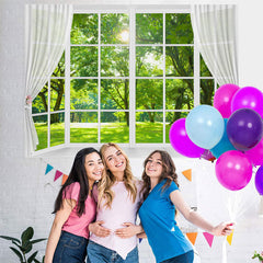Lofaris White Window And Green Trees With Sunshine Backdrop
