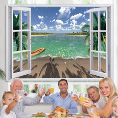 Lofaris White Windows Sea View Beach Tropical Summer Backdrop