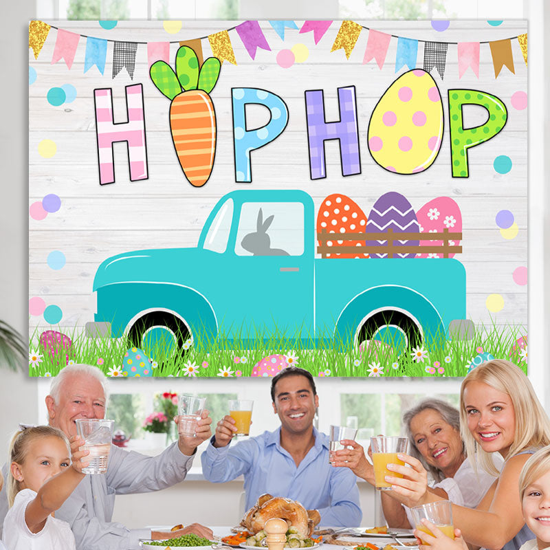 Lofaris White Wooden Car Colored flag Happy Birthday Backdrop