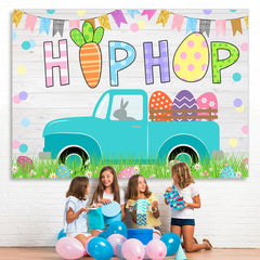 Lofaris White Wooden Car Colored flag Happy Birthday Backdrop