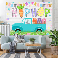 Lofaris White Wooden Car Colored flag Happy Birthday Backdrop