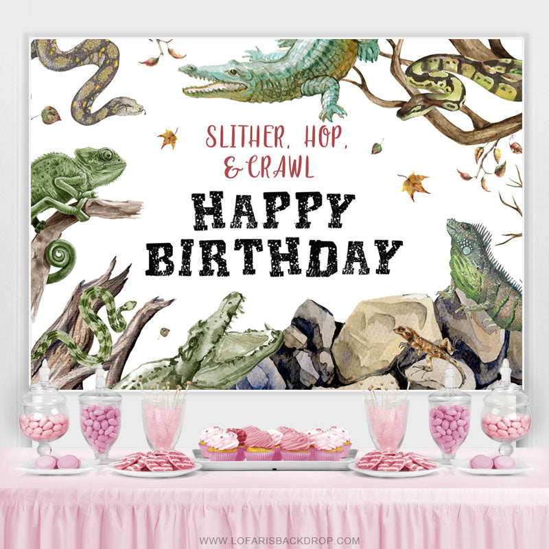 Lofaris Wild Animals Slither Hop Crawl Happy Birthday Backdrop
