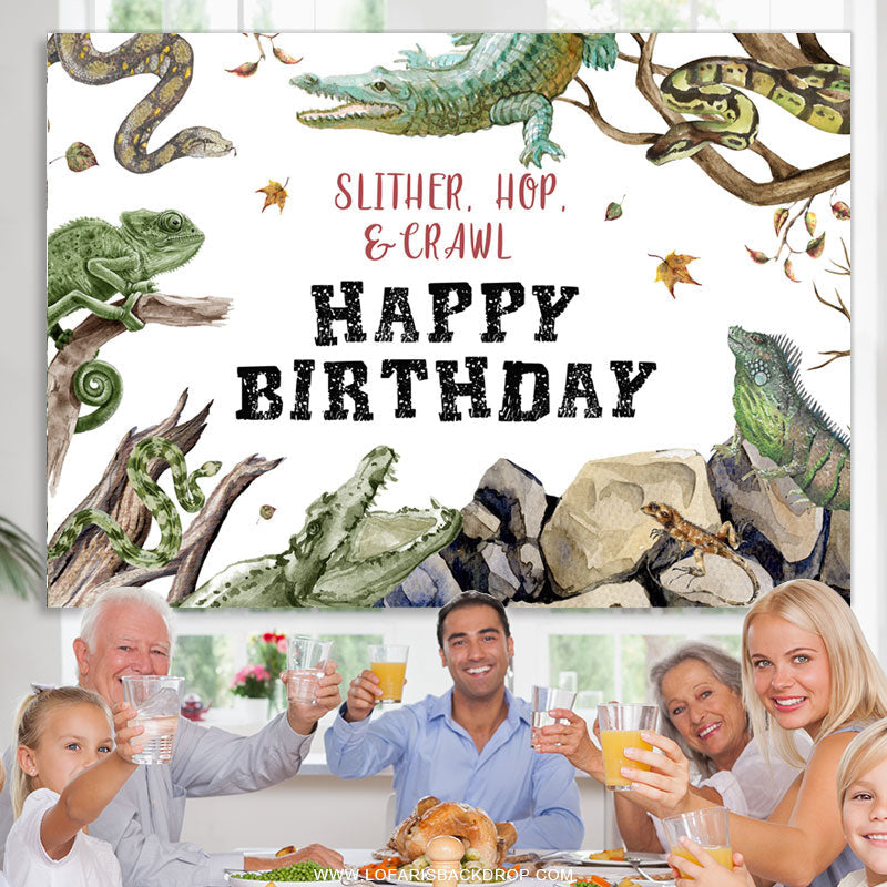 Lofaris Wild Animals Slither Hop Crawl Happy Birthday Backdrop
