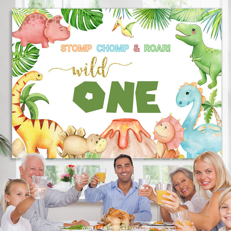 Lofaris Wild Dinosaurs Volcano Happy 1st Birthday Backdrop