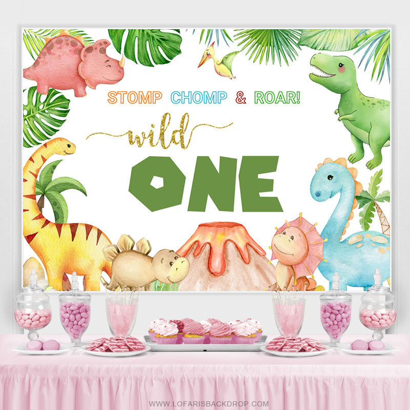 Lofaris Wild Dinosaurs Volcano Happy 1st Birthday Backdrop
